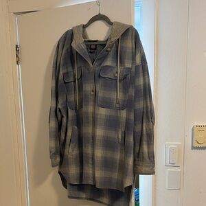 Plaid Hooded Jacket BDG urban outfitters blue flannel with hood